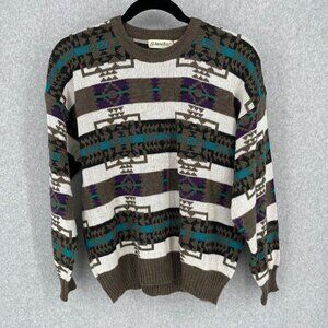 St Johns Bay Mens Vintage Wool Blend Sweater Size XLT Brown Cream Aztec Grandpa